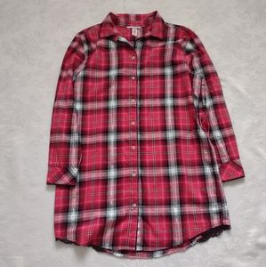 Victoria's Secret plaid red tartan sleep shirt longline lace trim